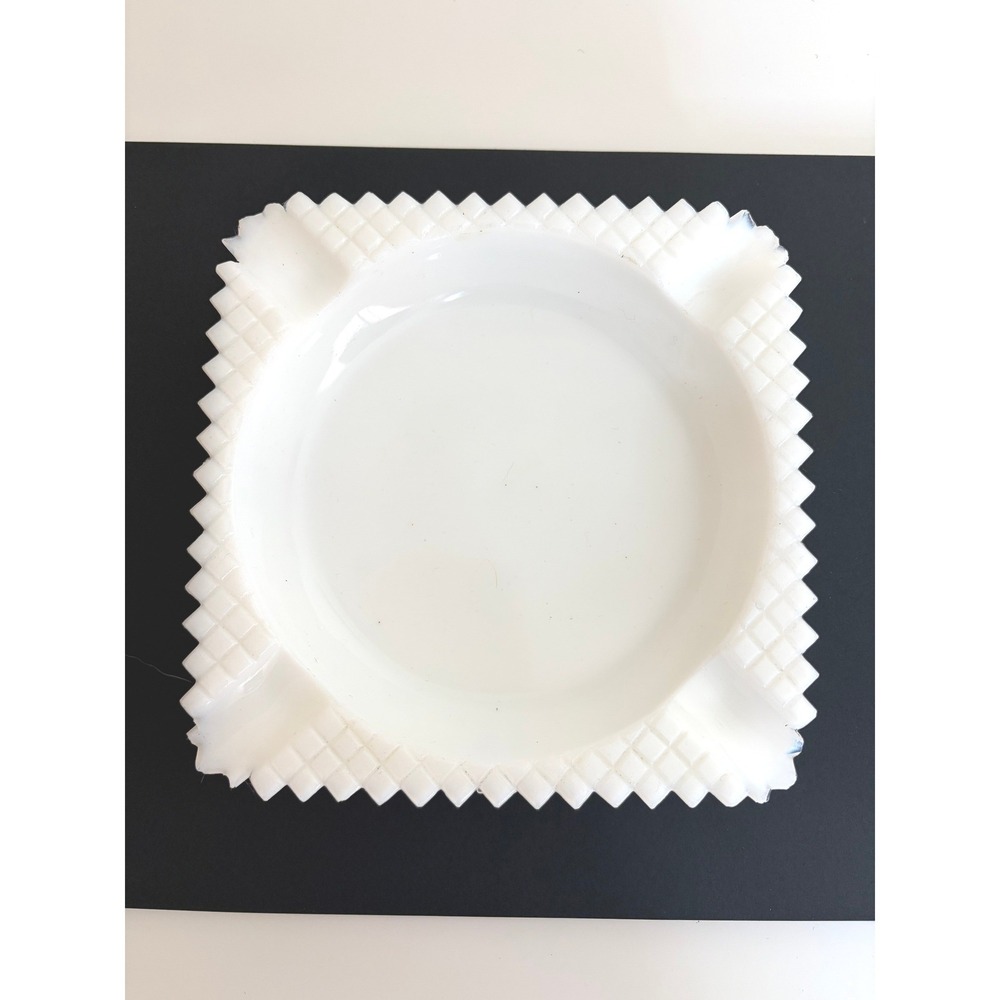 Vintage Westmoreland Hobnail Square Milk Glass Ashtray MCM Retro 50's
